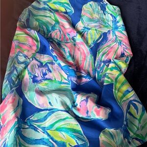 Lilly Pulitzer Blue and Pink Leaf Print  silk dress